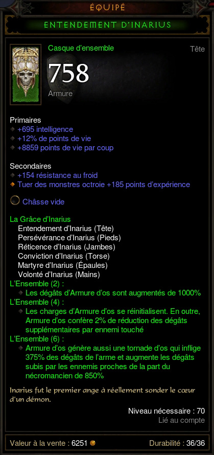 Set La Grâce d'Inarius du Nécromancien de Diablo III.